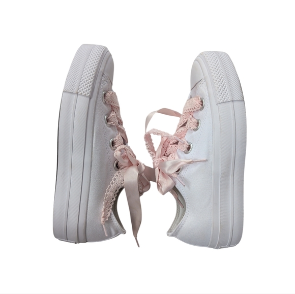 Converse Chuck Taylor All Star Lift Platform Crochet Lace Sneakers 7 White Pink - Picture 12 of 16